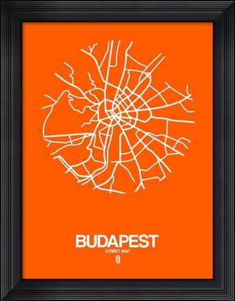 Framed Budapest Street Map Orange Print