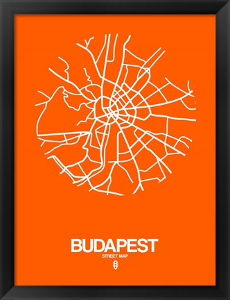 Framed Budapest Street Map Orange Print