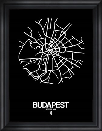 Framed Budapest Street Map Black Print