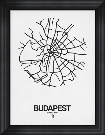 Framed Budapest Street Map White Print