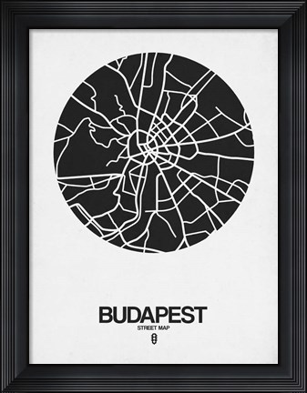 Framed Budapest Street Map Black on White Print
