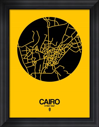 Framed Cairo Street Map Yellow Print