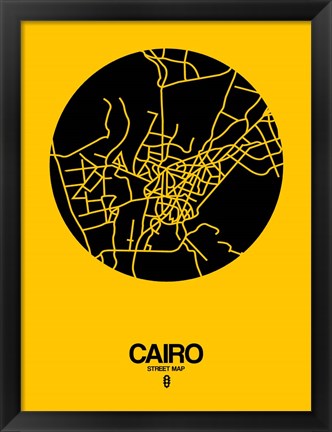 Framed Cairo Street Map Yellow Print