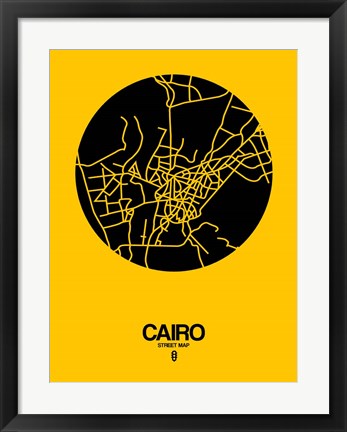 Framed Cairo Street Map Yellow Print