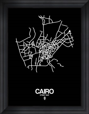 Framed Cairo Street Map Black Print