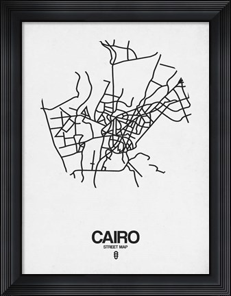 Framed Cairo Street Map White Print