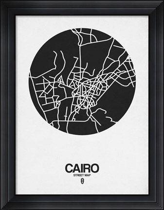 Framed Cairo Street Map Black on White Print