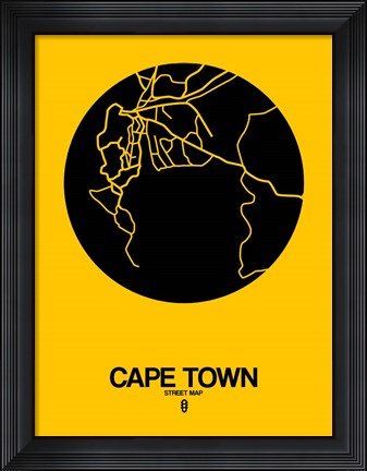 Framed Cape Town Street Map Yellow Print