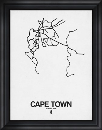 Framed Cape Town Street Map White Print