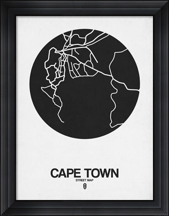 Framed Cape Town Street Map Black on White Print