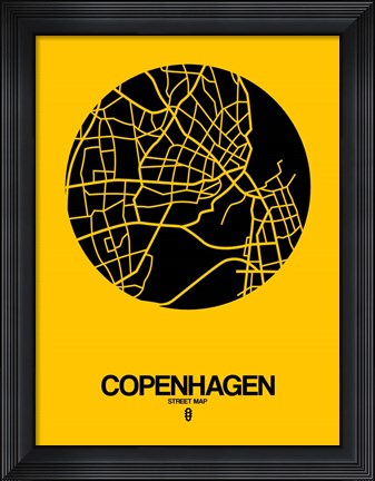 Framed Copenhagen Street Map Yellow Print