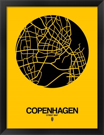 Framed Copenhagen Street Map Yellow Print