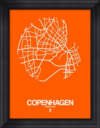 Framed Copenhagen Street Map Orange Print
