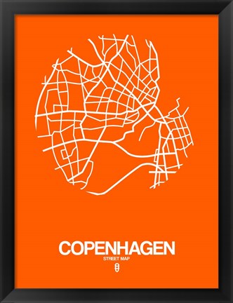 Framed Copenhagen Street Map Orange Print