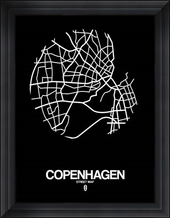 Framed Copenhagen Street Map Black Print