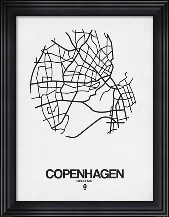 Framed Copenhagen Street Map White Print