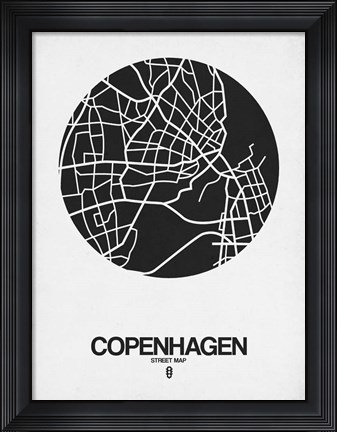 Framed Copenhagen Street Map Black on White Print