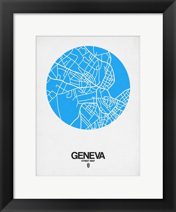 Framed Geneva Street Map Blue Print