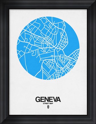 Framed Geneva Street Map Blue Print