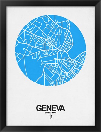 Framed Geneva Street Map Blue Print