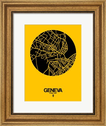 Framed Geneva Street Map Yellow Print