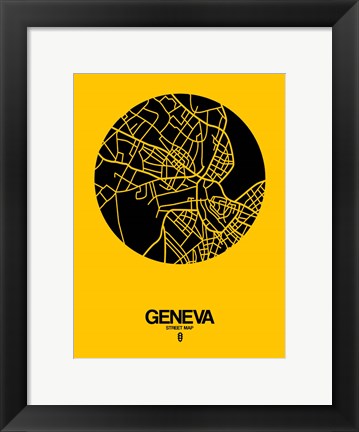 Framed Geneva Street Map Yellow Print