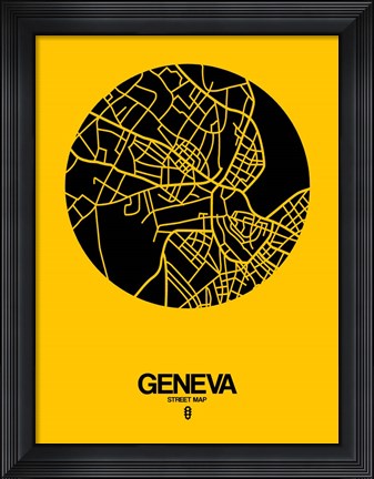 Framed Geneva Street Map Yellow Print