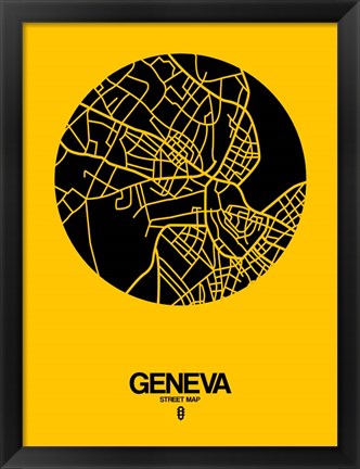 Framed Geneva Street Map Yellow Print