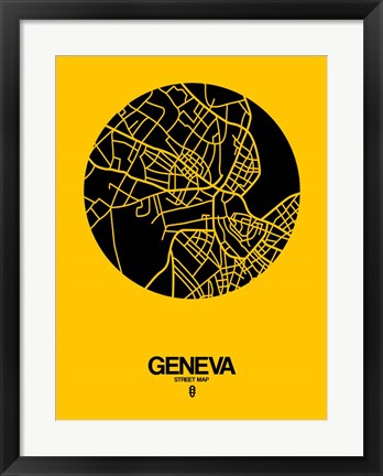 Framed Geneva Street Map Yellow Print