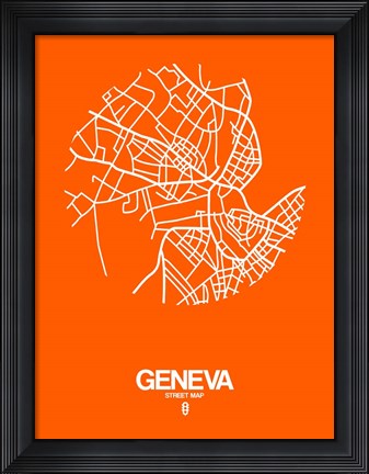 Framed Geneva Street Map Orange Print