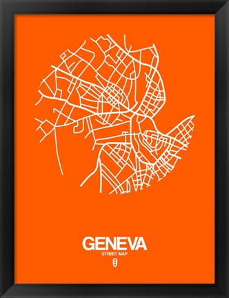 Framed Geneva Street Map Orange Print