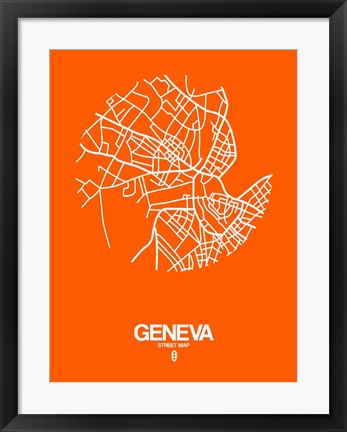 Framed Geneva Street Map Orange Print