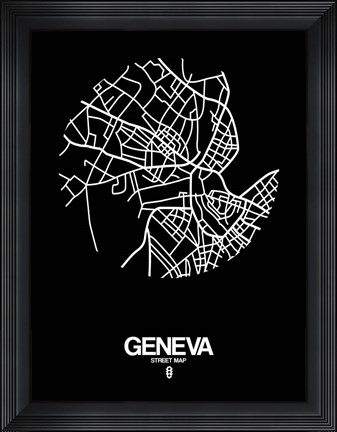 Framed Geneva Street Map Black Print