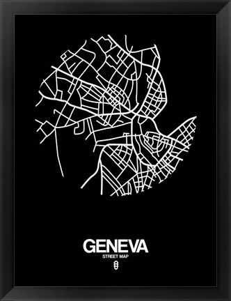 Framed Geneva Street Map Black Print