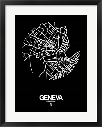 Framed Geneva Street Map Black Print