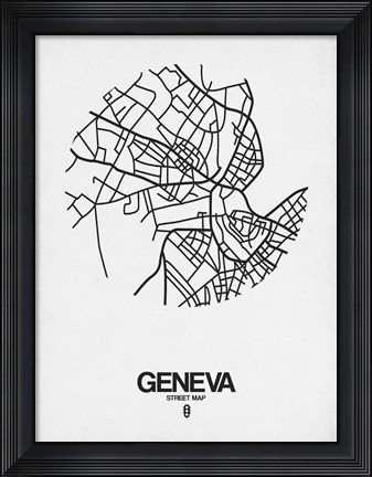 Framed Geneva Street Map White Print
