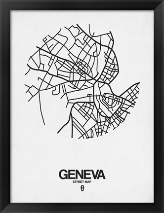 Framed Geneva Street Map White Print