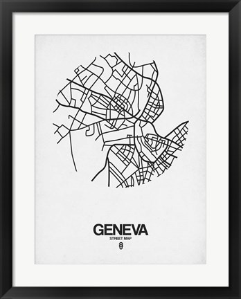 Framed Geneva Street Map White Print