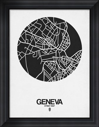 Framed Geneva Street Map Black on White Print