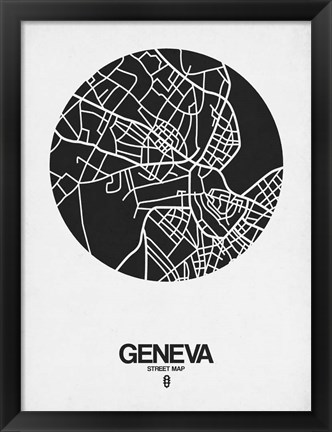 Framed Geneva Street Map Black on White Print