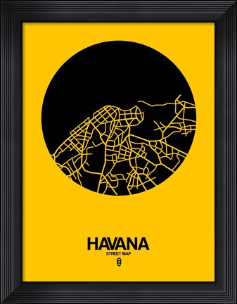 Framed Havana Street Map Yellow Print