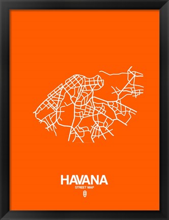 Framed Havana Street Map Orange Print