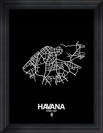 Framed Havana Street Map Black Print