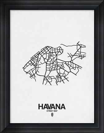 Framed Havana Street Map White Print