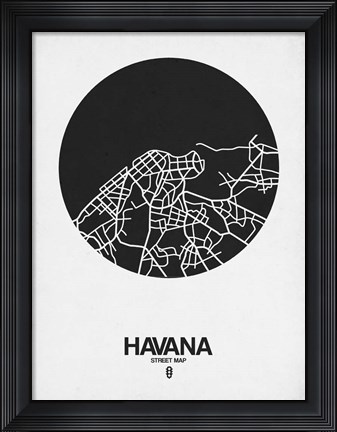 Framed Havana Street Map Black on White Print