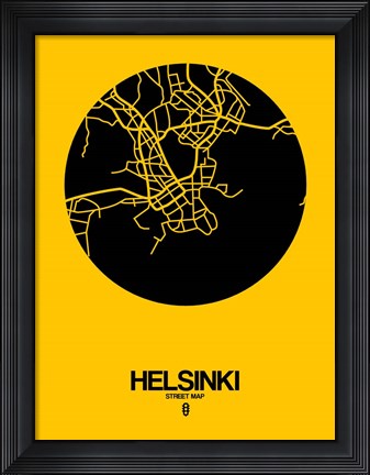 Framed Helsinki Street Map Yellow Print