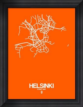 Framed Helsinki Street Map Orange Print