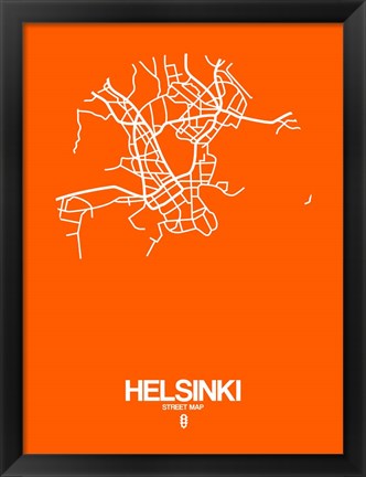 Framed Helsinki Street Map Orange Print