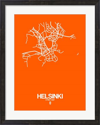 Framed Helsinki Street Map Orange Print