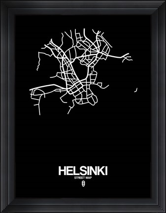 Framed Helsinki Street Map Black Print